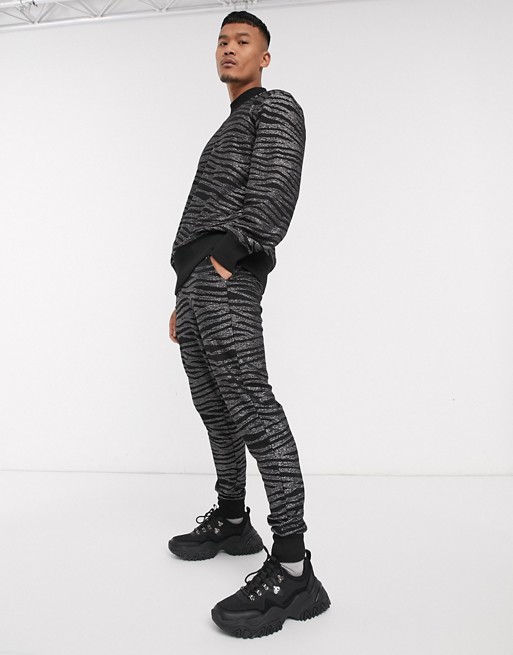 ASOS EDITION co-ord skinny joggers in zebra fabric in black