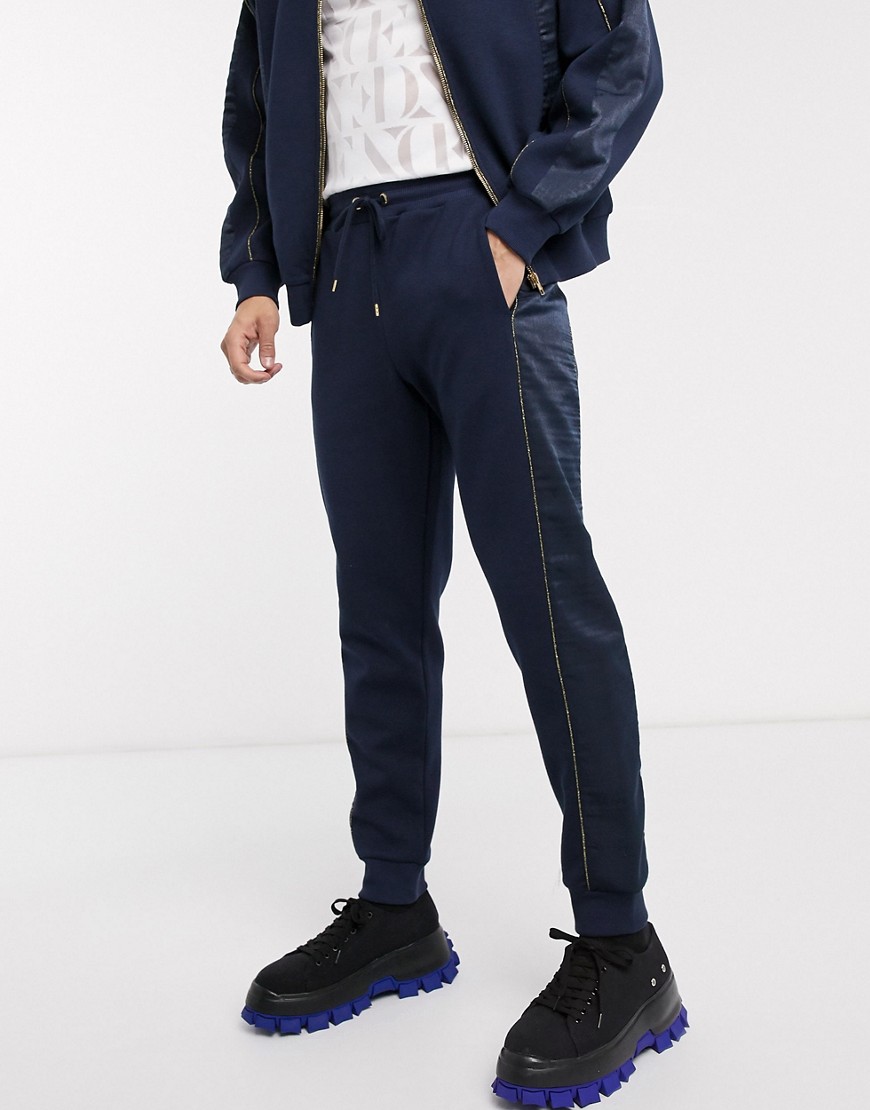 ASOS EDITION co-ord tapered joggers with satin panels in navy