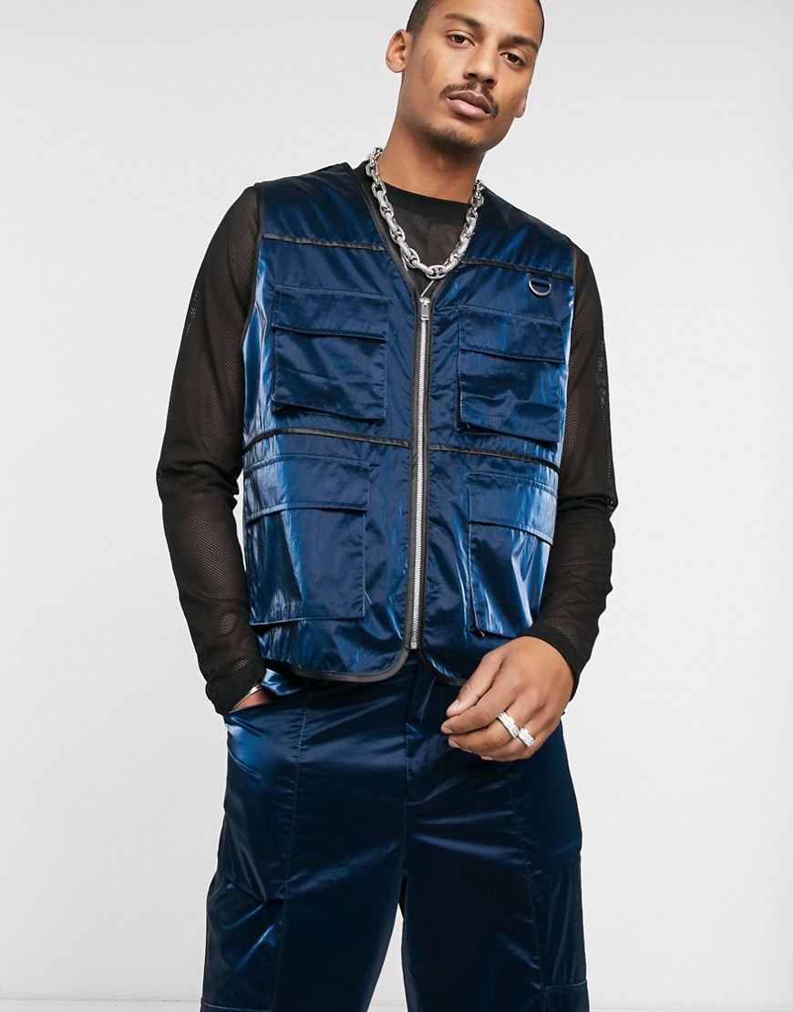ASOS EDITION co-ord vinyl utility vest in blue