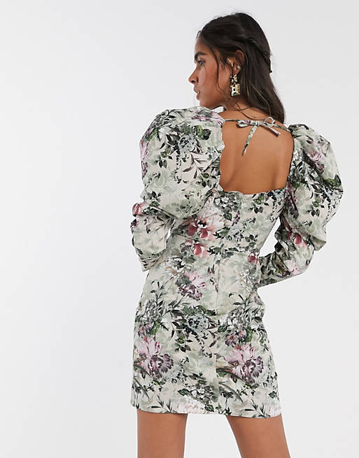 EDITION cocktail mini dress with puff in shadow floral print ASOS
