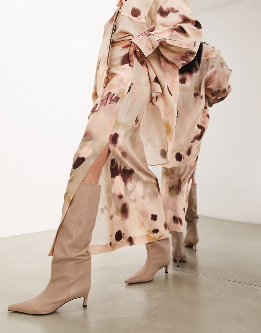 Asos Design Column Maxi Skirt In Neutral Smudge Print - Part Of A Set-multi
