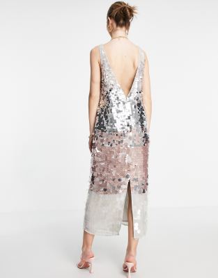 ASOS EDITION column midi dress in ombre paillette sequin