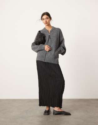 ASOS EDITION compact knit zip through sweater in charcoal gray 