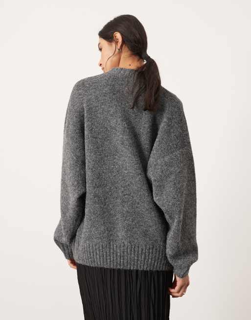 ASOS EDITION compact knit zip through sweater in charcoal gray 