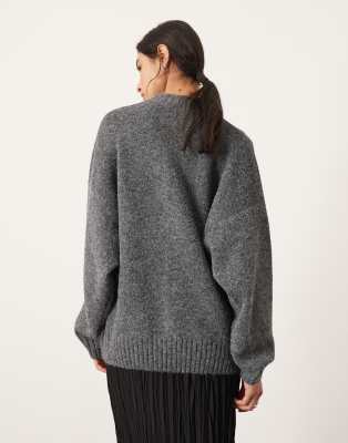 ASOS EDITION compact knit zip through sweater in charcoal gray 