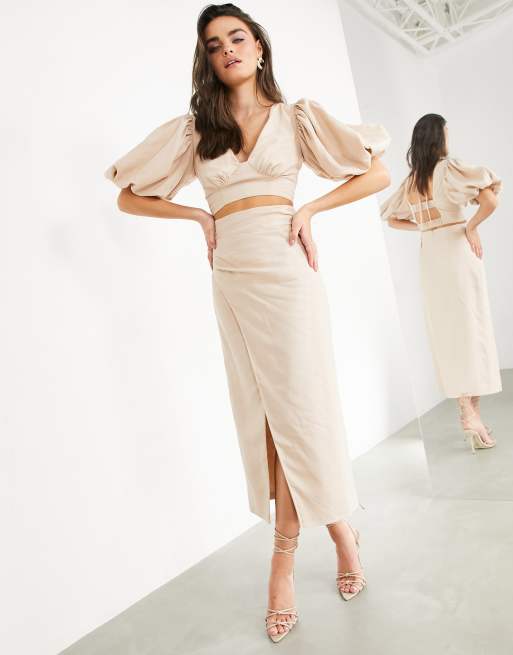 ASOS EDITION coordinating linen puff sleeve top with corset bodice, 4 of 4