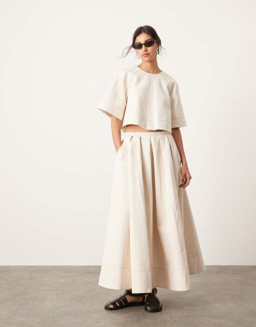 ASOS Edition - Coordinato composto da gonna midi e top con cuciture e allacciatura posteriore in twill color écru