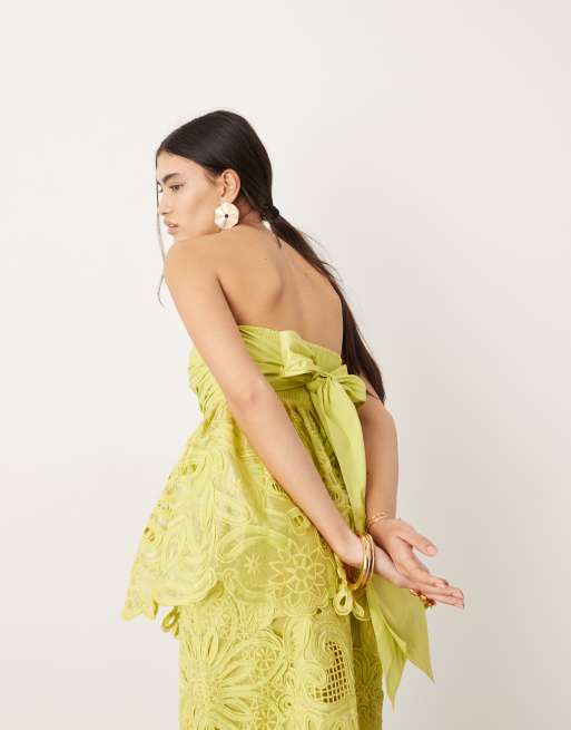 ASOS EDITION – Cornelli – Limegrön, blommig bandeau-topp med knytning baktill, del av set, 3 av 4