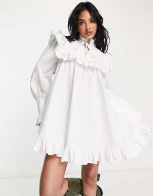 ASOS EDITION cotton ruffle yoke mini dress in white