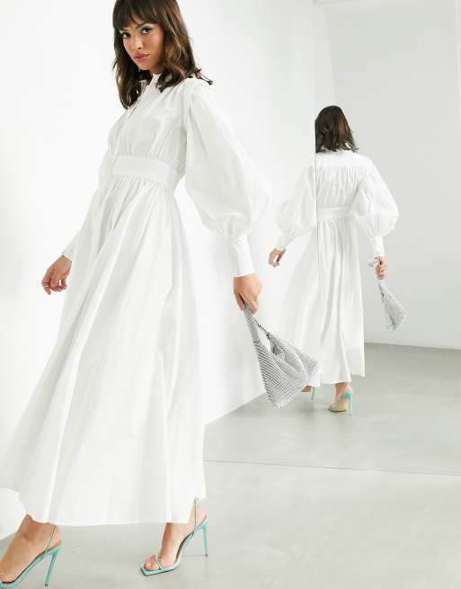 ASOS EDITION cotton shirt dress with blouson sleeve in white, 2 of 4