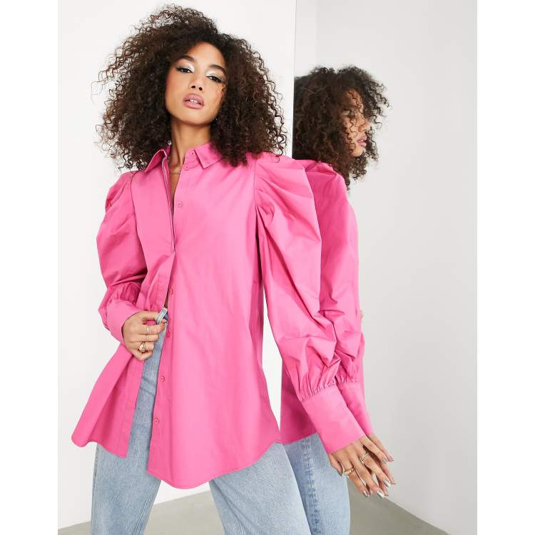 ASOS EDITION cotton shirt with oversized puff sleeve in