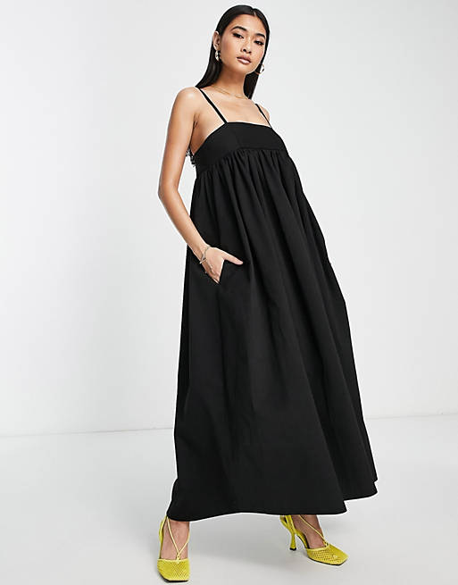 ASOS EDITION cotton twill empire cami maxi dress in black | ASOS
