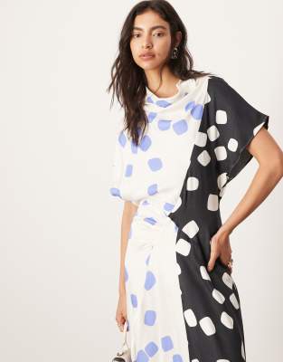 ASOS EDITION cowl neck midi dress with asymmetric hem in color block spot |  ASOS