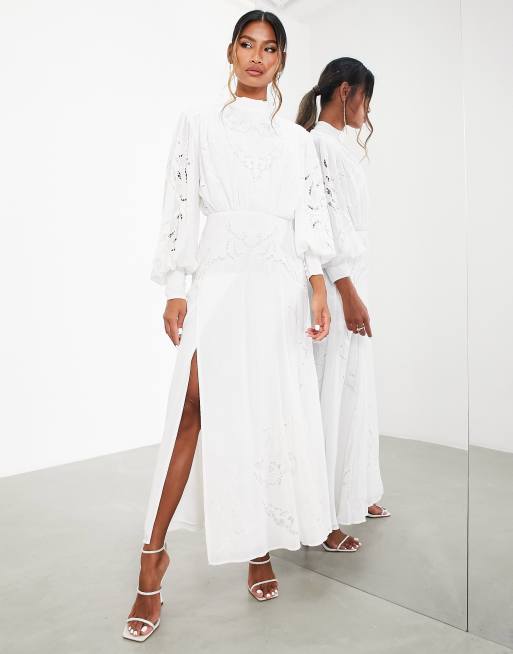 ASOS EDITION - Cremefarvet broderet højhalset midikjole med fuld nederdel, 4 af 4