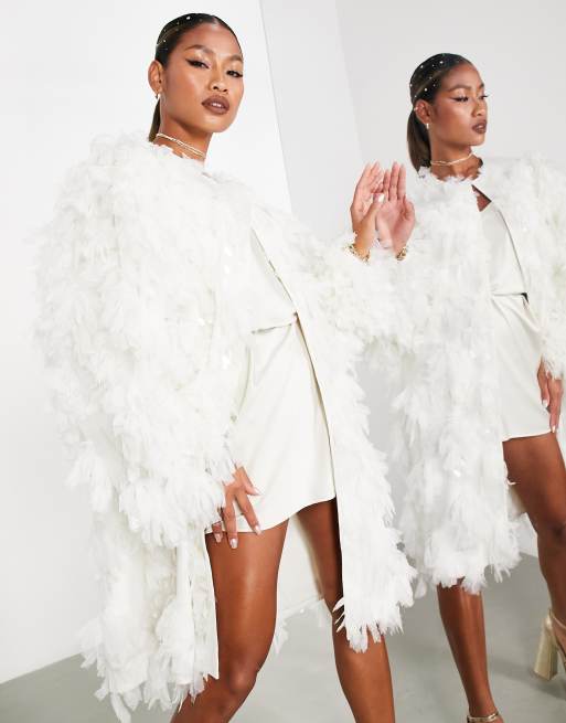 ASOS EDITION - Cremefarvet tekstureret longline jakke i mesh med pailletter