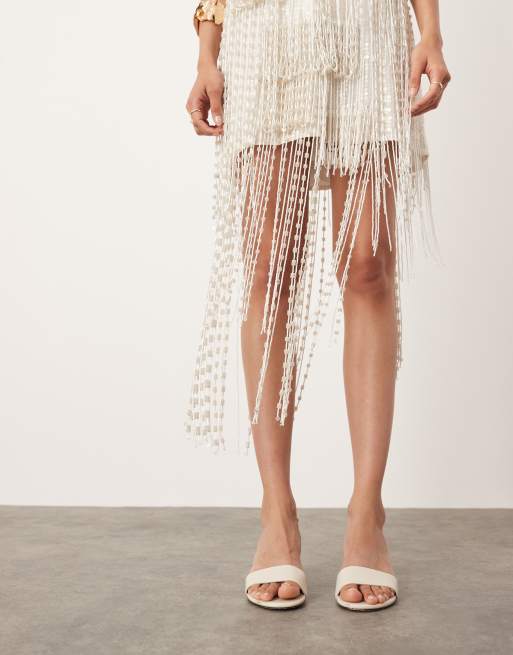 ASOS EDITION - Cremehvid minikjole med frynseudsmykning, 3 af 4