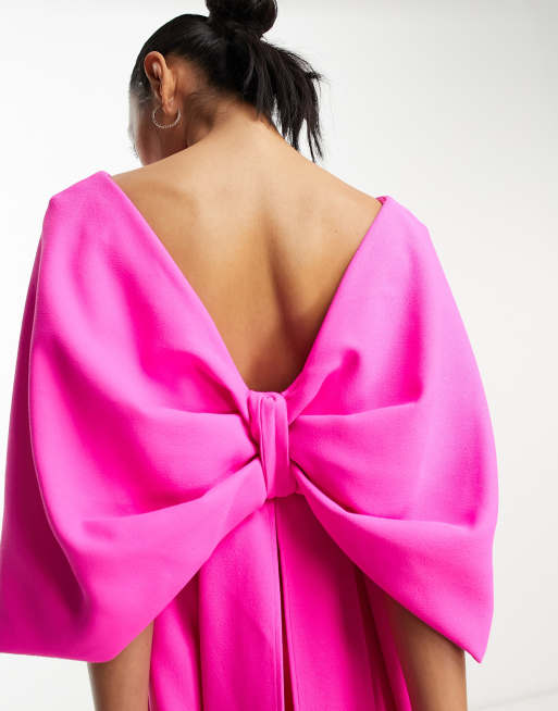 ASOS EDITION crepe bow back mini dress in bright pink