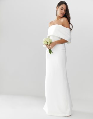 off the shoulder crepe wedding dress