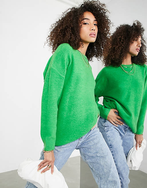 Designer Brands crew neck jumper in bright green 