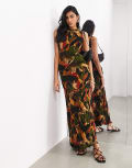 [ASOS EDITION] ASOS EDITION crinkle high neck sleeveless maxi dress in smudge print-Multi 4 Smudge print
