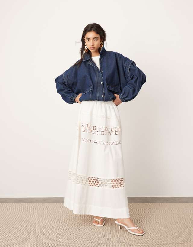 ASOS EDITION - crochet trim maxi skirt in white