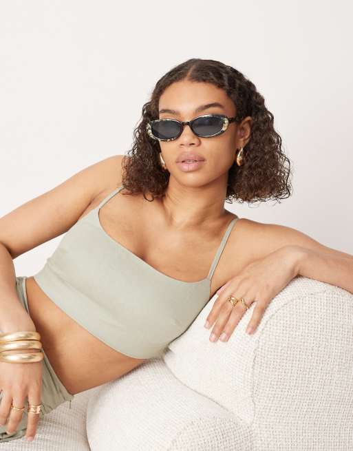 ASOS EDITION - Crop top d'ensemble à bretelles et encolure carrée - Vert cendré