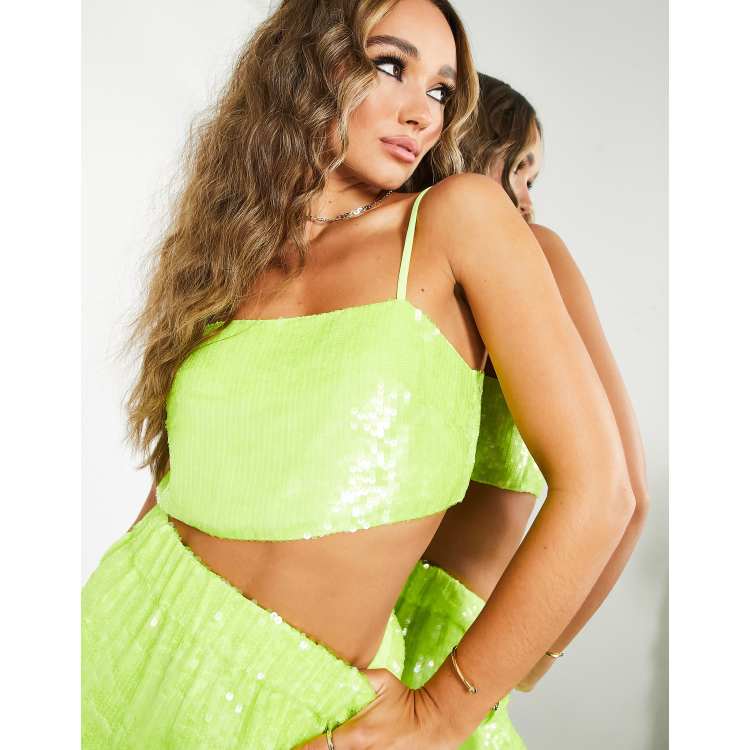 ASOS DESIGN Festival sparkle corset in lime green