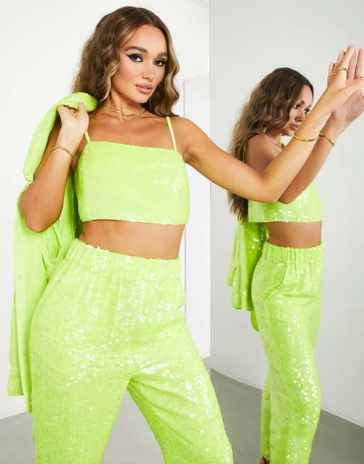 Set On You Pant and Crop Top Set - Lime