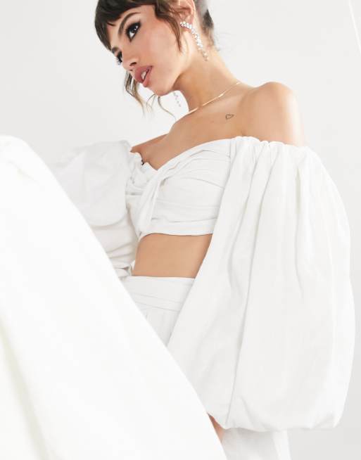 ASOS EDITION crop top with blouson sleeve co-ord in ivory