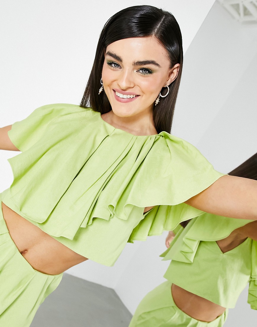 ASOS EDITION crop top with ruffle detail in apple green