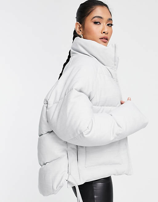 Coats & Jackets cropped puffer jacket with tie detail 