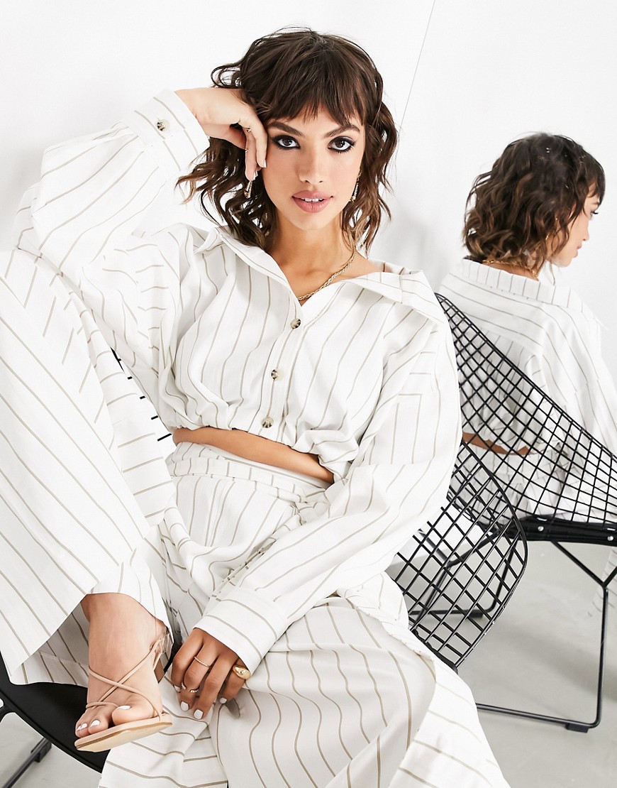 ASOS EDITION cropped shirt in stripe-White