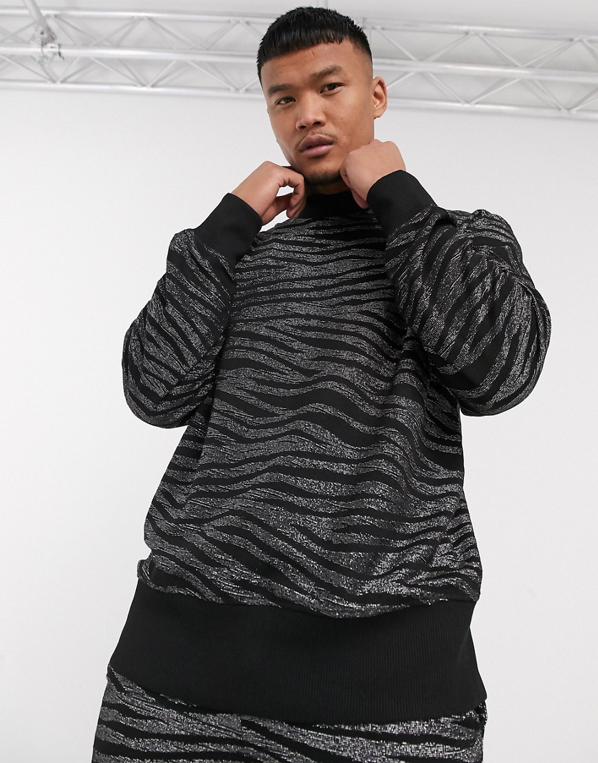ASOS EDITION - Cropped sweatshirt met zebraprint in zwart, deel van combi-set
