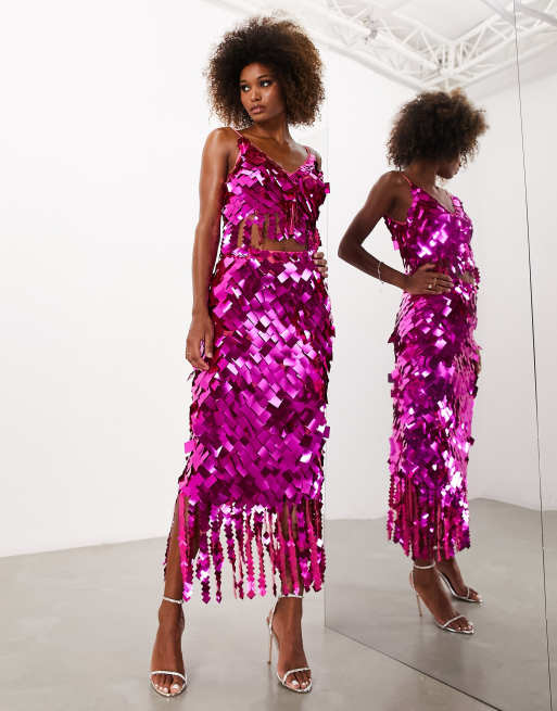 ASOS EDITION - Croptop med firkantede pailletter i hot pink, 2 af 4