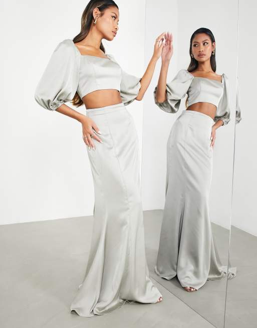 ASOS EDITION - Croptop med pufærmer i salviegrøn - Del af sæt, 4 af 4