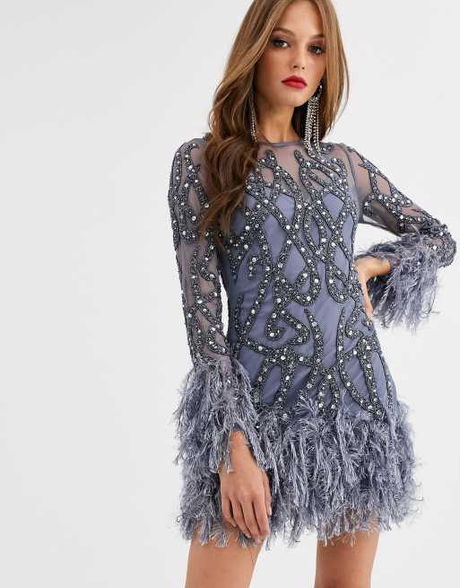 ASOS EDITION crystal embellished mini dress with faux feather hem | ASOS