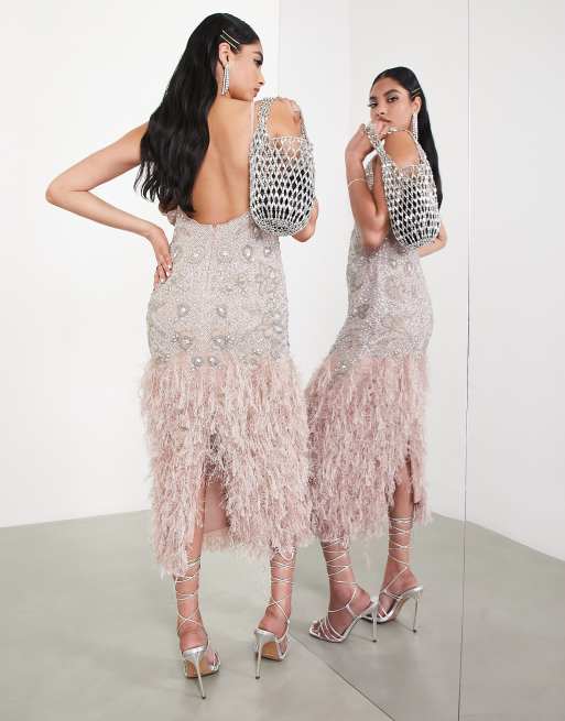 Asos design cami feather embellished maxi dress sale