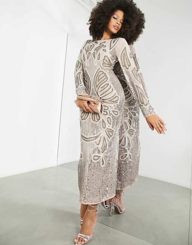 ASOS EDITION crystal sequin placement body-conscious midi dress in blush