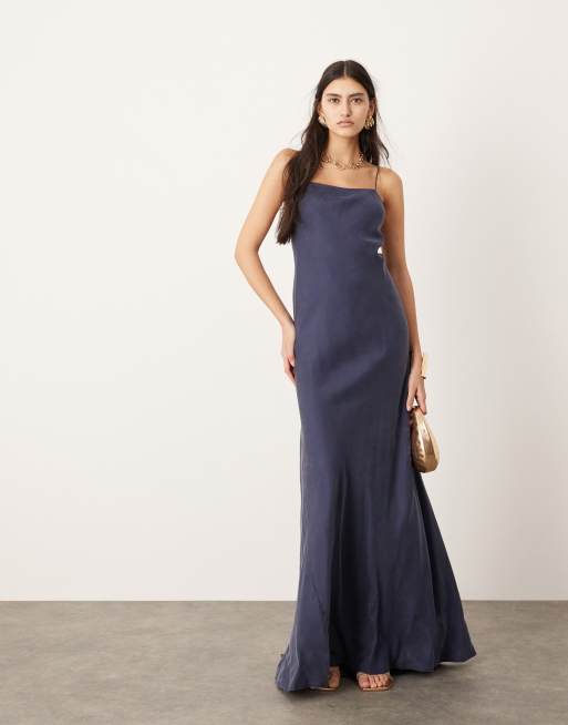 FhyzicsShops EDITION cupro ultimate bias cut maxi dress in petrol blue