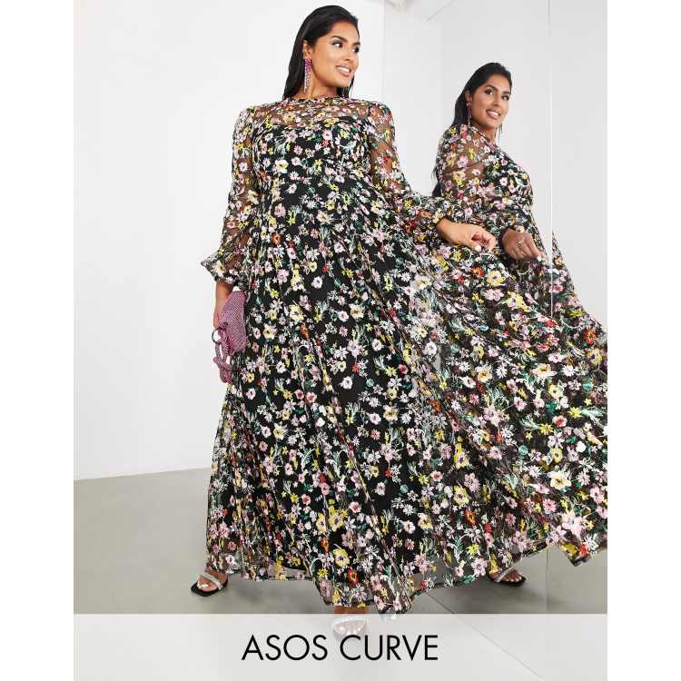 Asos embroidered floral maxi dress sale