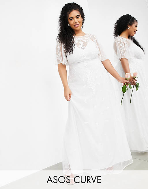 ASOS EDITION Curve Annie floral embroidered flutter sleeve wedding dress