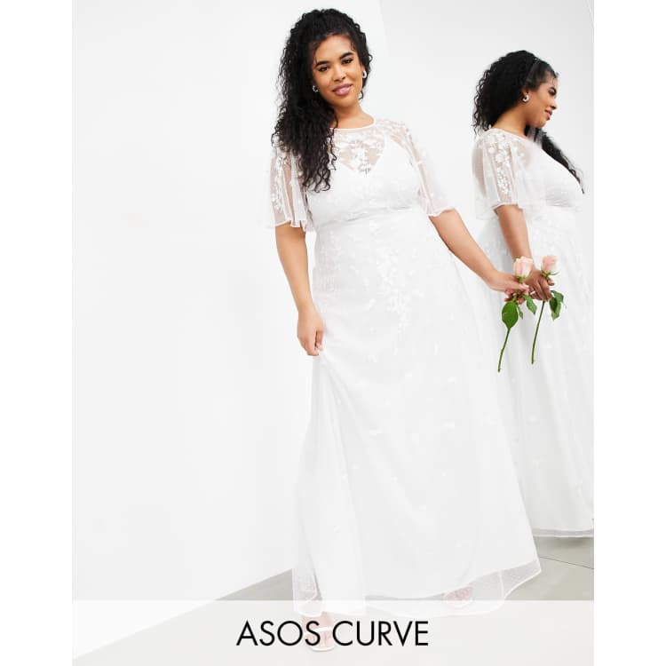 Vestito da sposa con maniche con volant e ricamo a fiori Annie Curve Asos Donna Abbigliamento Vestiti Vestiti stampati 