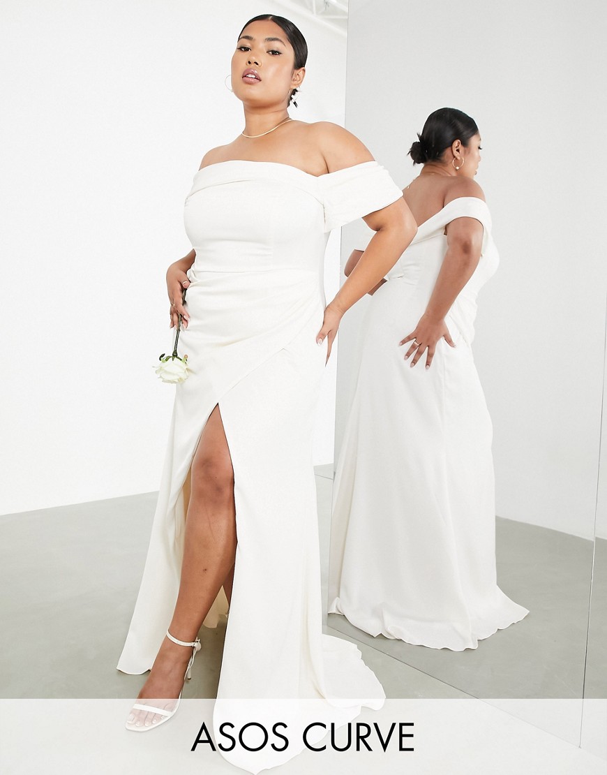 ASOS EDITION Curve Beatrice bardot drape wrap wedding dress-Multi