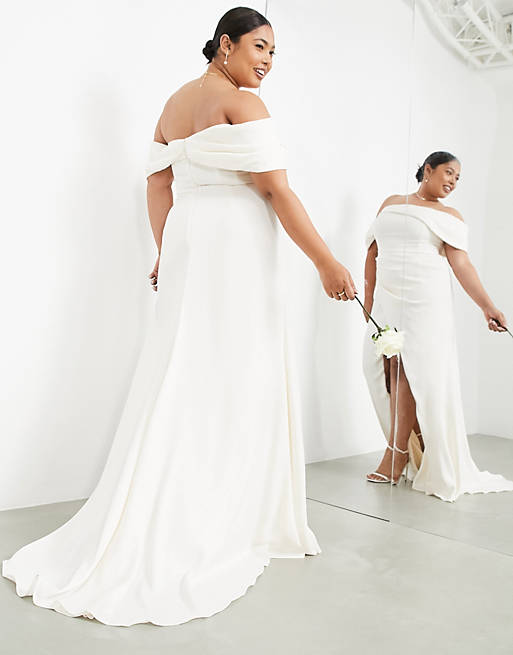 Designer Brands Curve Beatrice bardot drape wrap wedding dress 