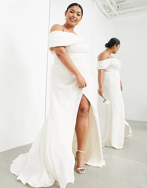 Designer Brands Curve Beatrice bardot drape wrap wedding dress 