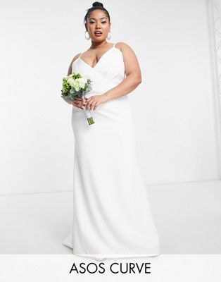 ASOS EDITION Curve Bella plunge cami wedding dress with pleat bust in crepe