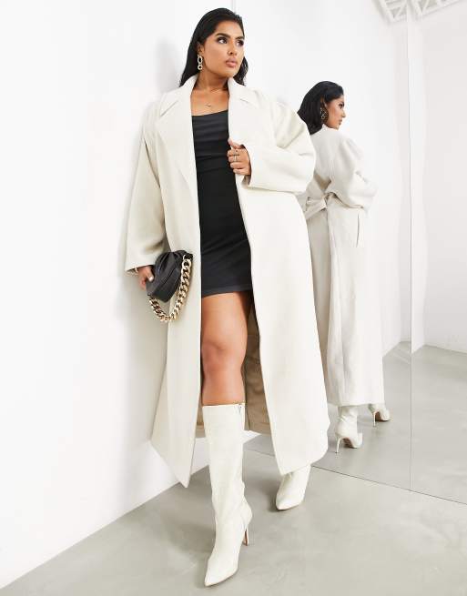 ASOS EDITION Curve belted longline wool mix coat in cream