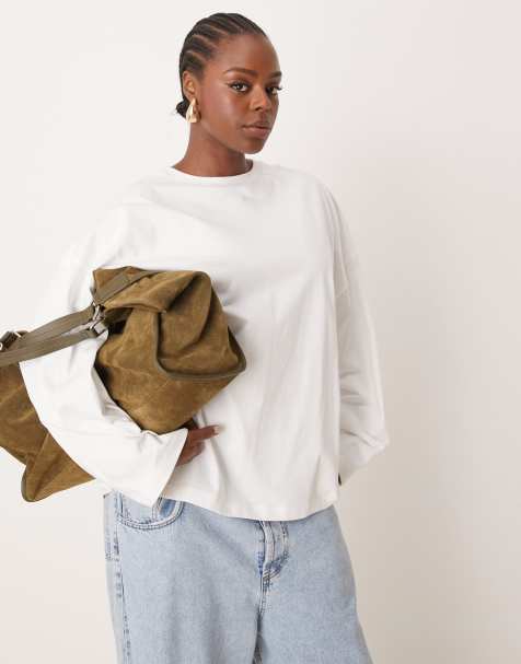 ASOS Edition Curve – Biały bawełniany gruby T-shirt oversize premium z długim rękawem - view 1