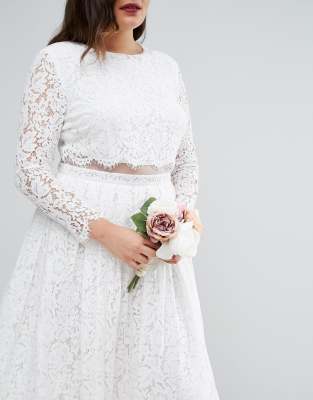 lace long sleeve crop top maxi wedding dress