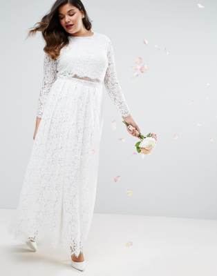 asos edition lace long sleeve crop top maxi wedding dress